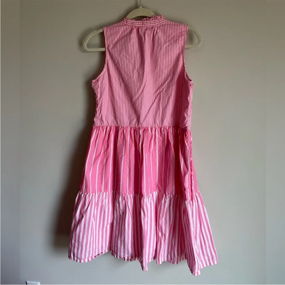 J. Crew Women's Sleeveless Tiered Popover Dress Mixed Stripe Pink Small Preppy